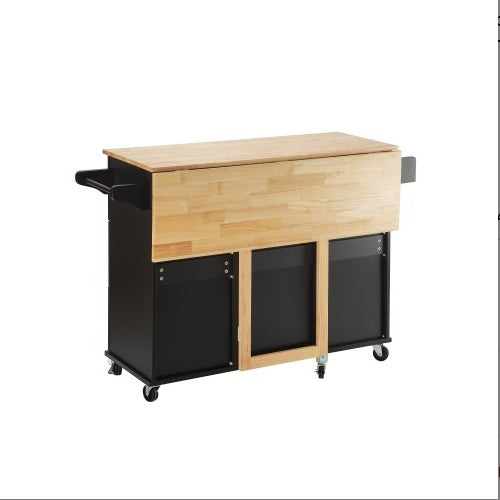 Kitchen Island & Kitchen Trolley - Mobile Island with Extendable Rubberwood Tabletop