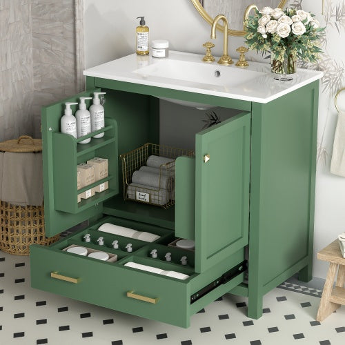 30" Gray Bathroom Vanity with Single Sink - Combo Cabinet with Soft-Close Doors