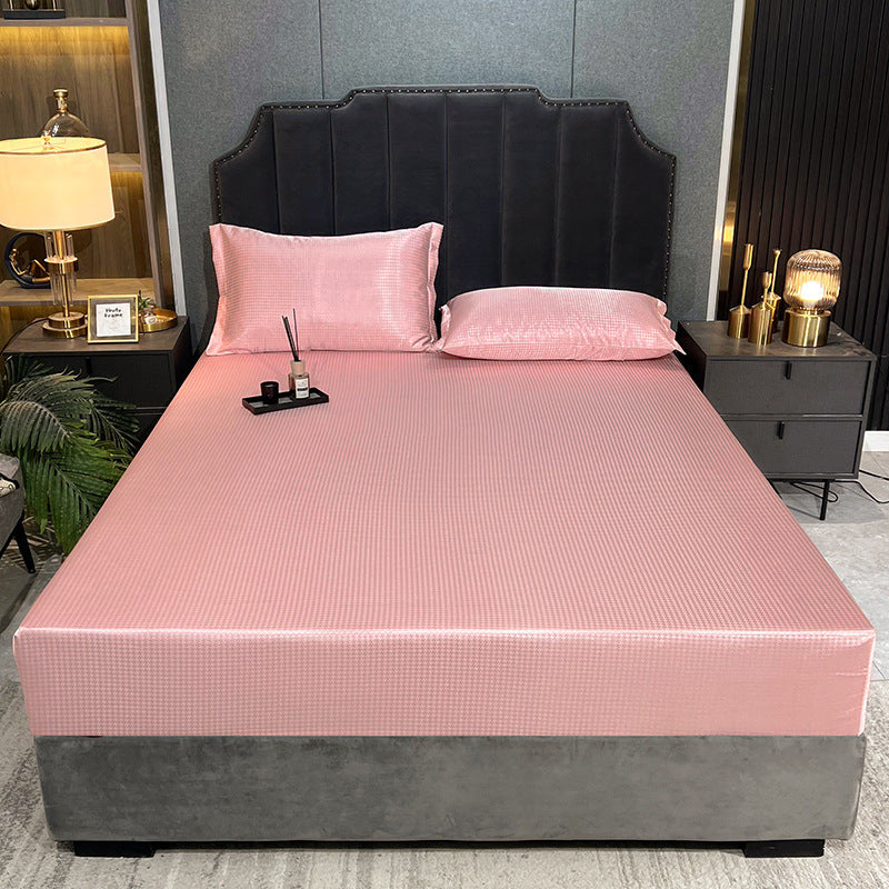 Houndstooth Ice Silk Fitted Sheet Set - 3 Piece Cooling Bedding Set