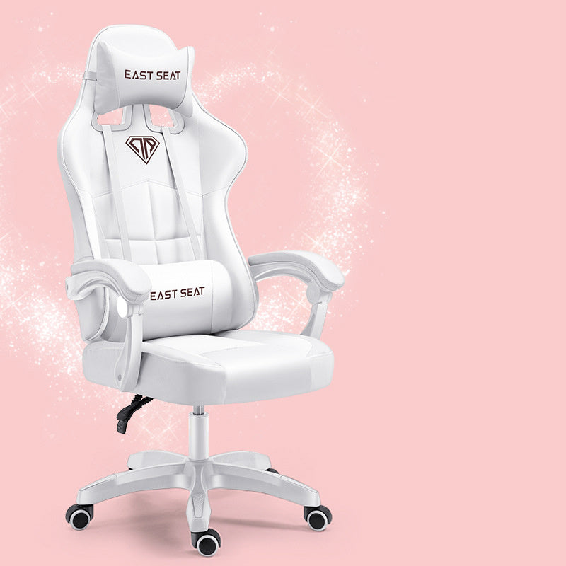 Reclining Office Chair with Footrest - Modern Ergonomic Lift Chair Pink/White