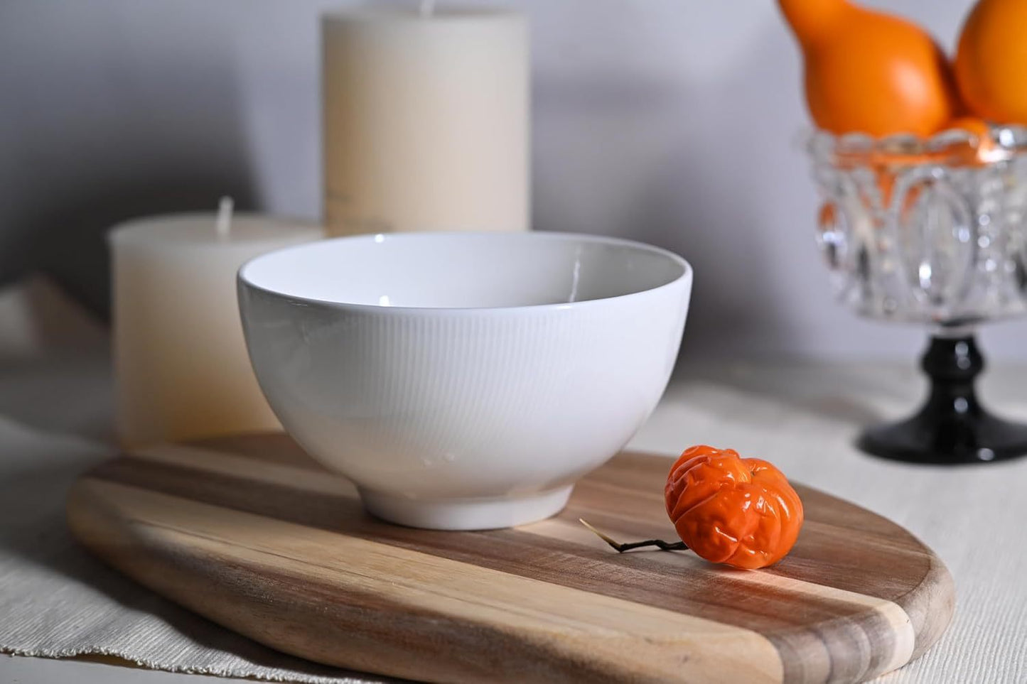 Setaria Bone China Dinnerware Set - 12 Pieces Service for 4 (Ivory White with Narrow Curve Stripe)