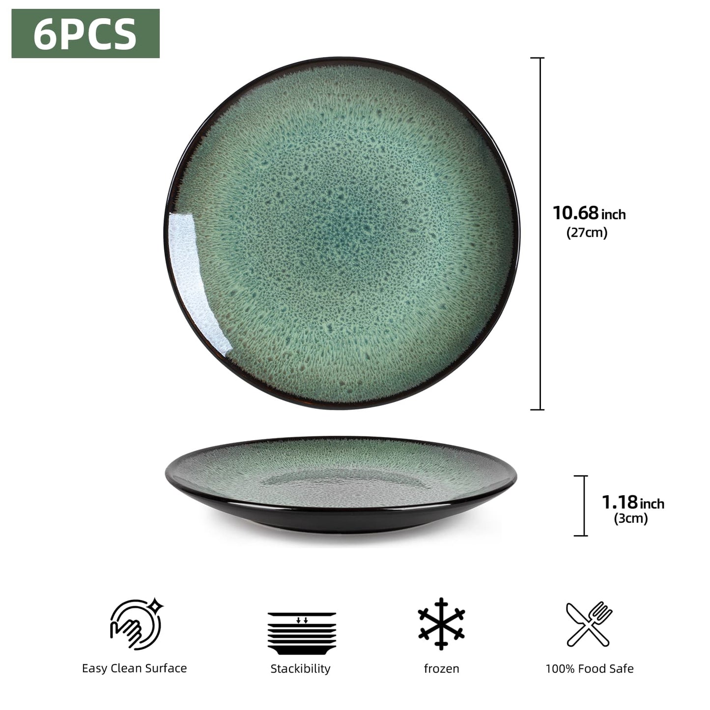 Ceramic Steak Plates Set of 6 - Multi-Purpose Dinner Plates