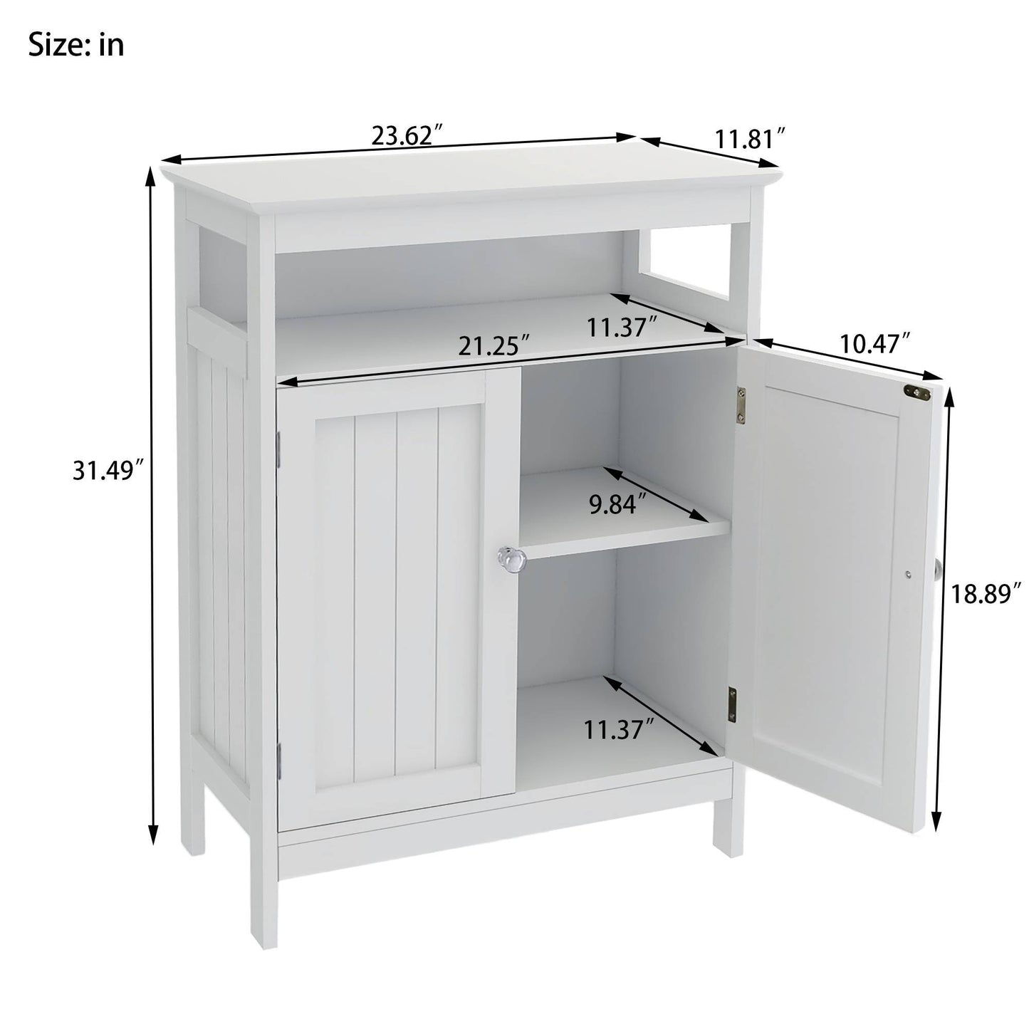 Bathroom Standing Storage Cabinet White Double Shutter Doors Cabinet
