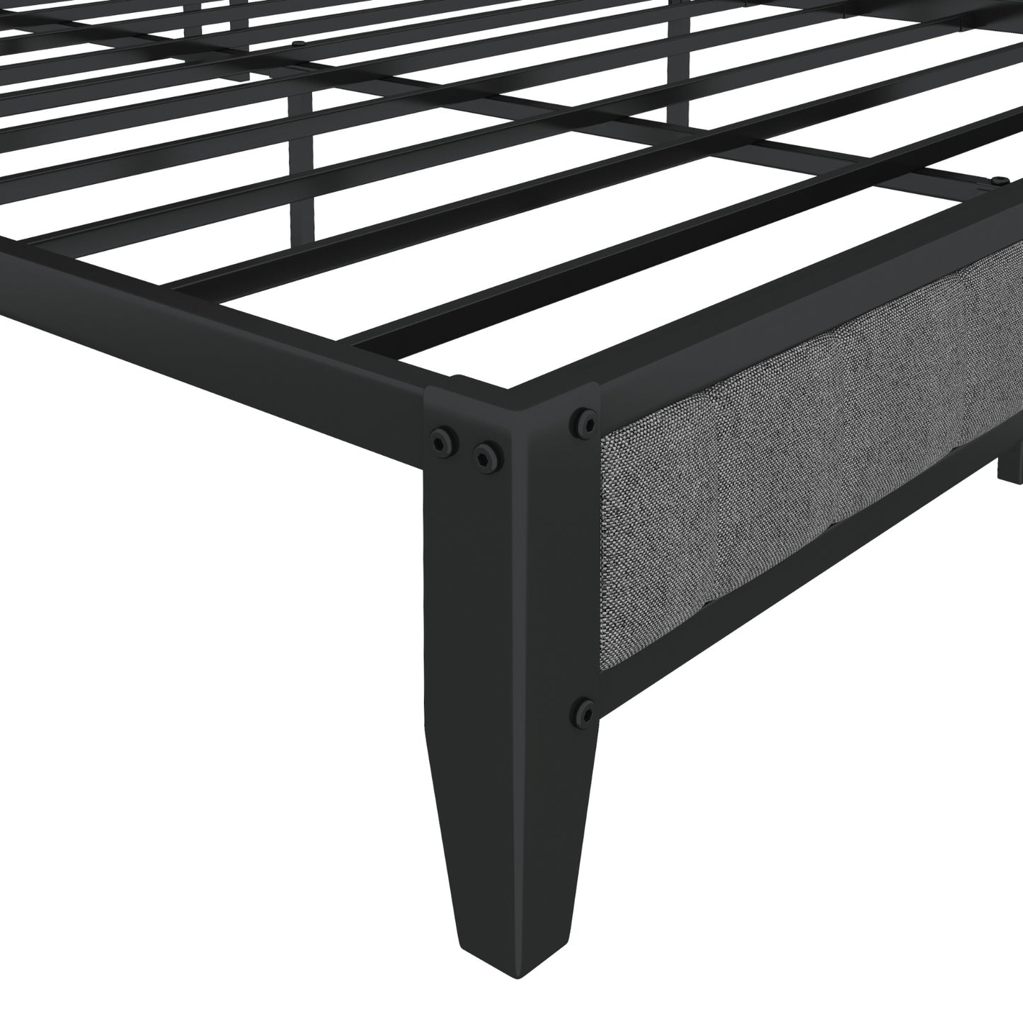 Grey Queen Bed Frame with Charging Station - Upholstered Metal Platform Bed