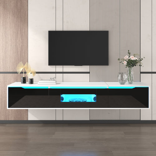 Modern High-Gloss TV Cabinet with Colour-Changing LED Lights - White & Black Entertainment Unit