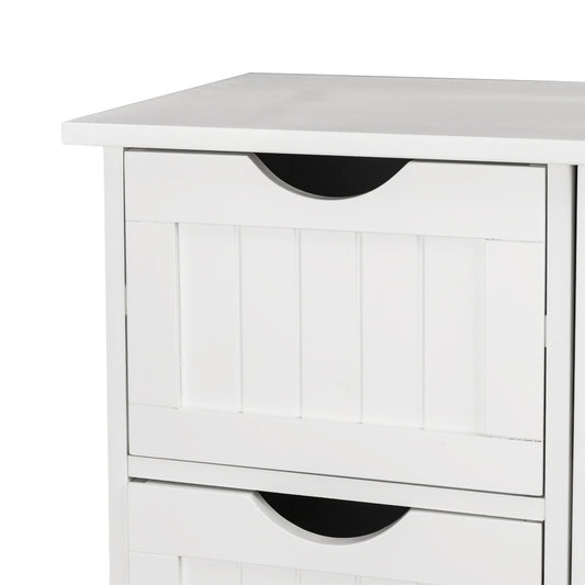 4-Drawer Single Door Bathroom Storage Cabinet - White Floor Standing Cabinet
