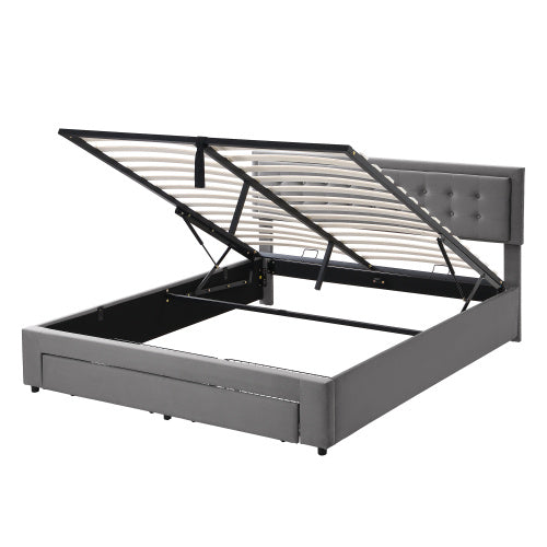 Super King Bed Frame Grey Velvet - 6ft Upholstered Bed with Storage (180x200cm)