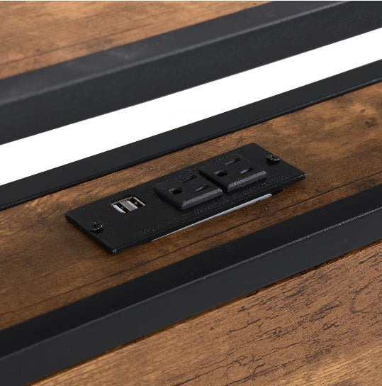 King Size Metal Platform Bed Frame with Wooden Headboard & USB Charging