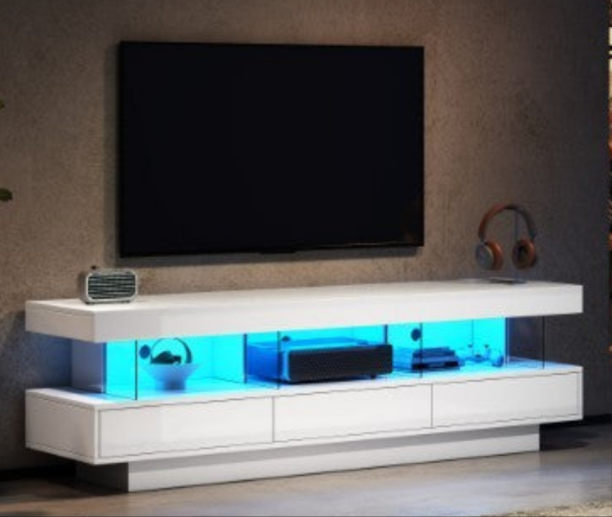 160cm High Gloss TV Stand with Smart LED Lights - Modern Entertainment Unit for 70-79" TVs