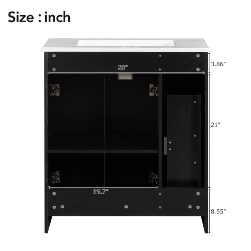 30" Black Bathroom Vanity with Ceramic Sink - Modern Storage Cabinet with Soft-Close Doors