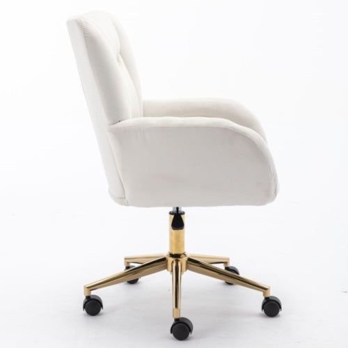 Velvet Office Chair with Gold Legs - Adjustable Swivel Chair Ivory