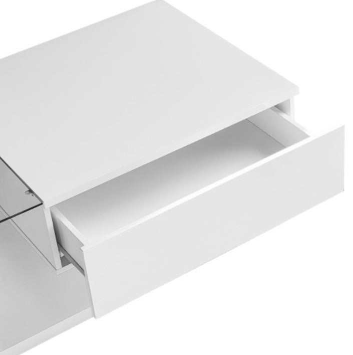 High-Gloss White LED Coffee Table with Glass Top & Ambient Lighting