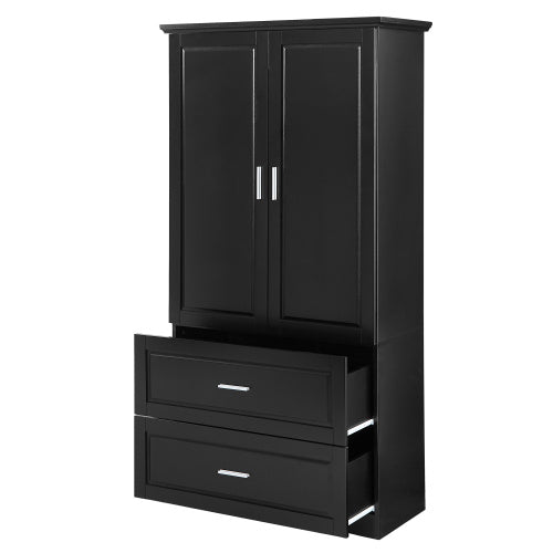 High Bathroom Storage Cabinet - 63" Tall Cabinet with 2 Doors and Drawers (Black)