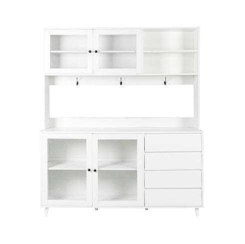 63" Large Kitchen Hutch Cabinet - Freestanding Pantry with 4 Doors, 4 Drawers & Microwave Shelf