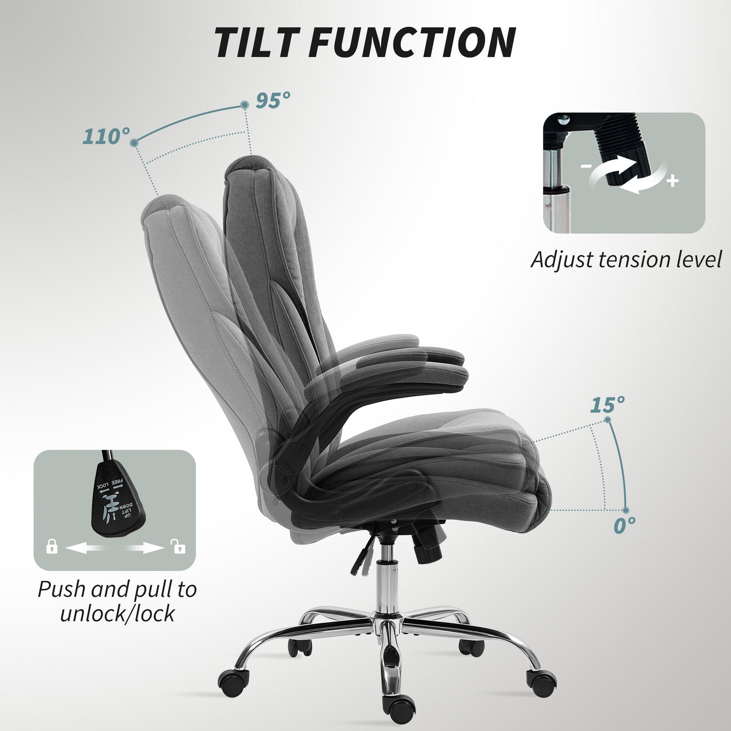 Executive Office Chair with Flip-Up Armrests - Diamond Fabric Computer Chair