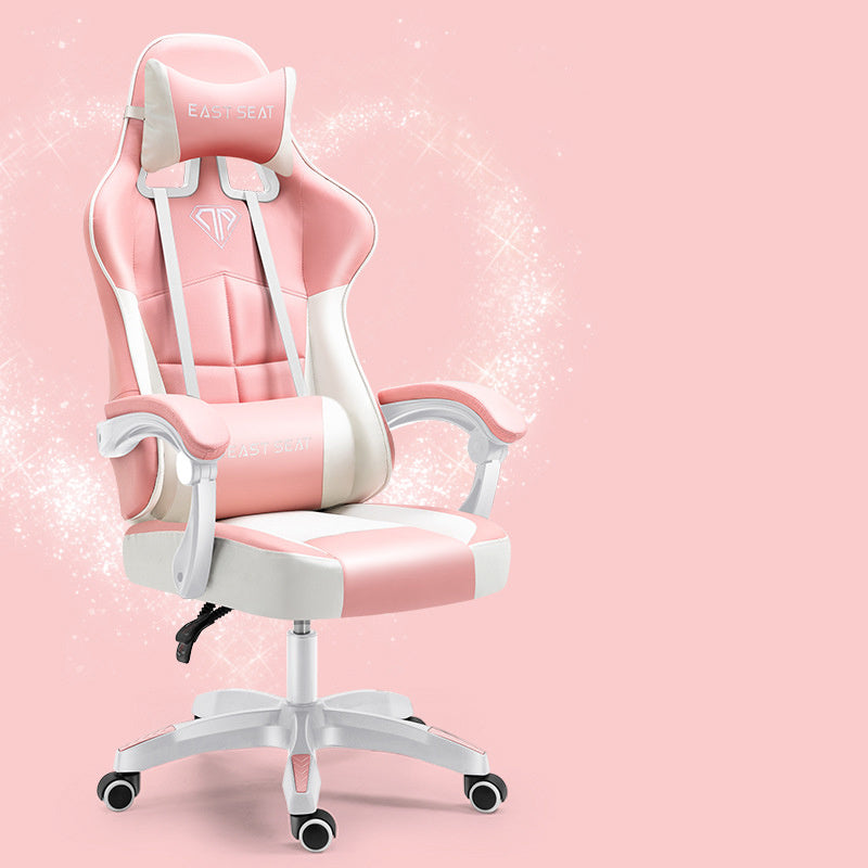 Reclining Office Chair with Footrest - Modern Ergonomic Lift Chair Pink/White