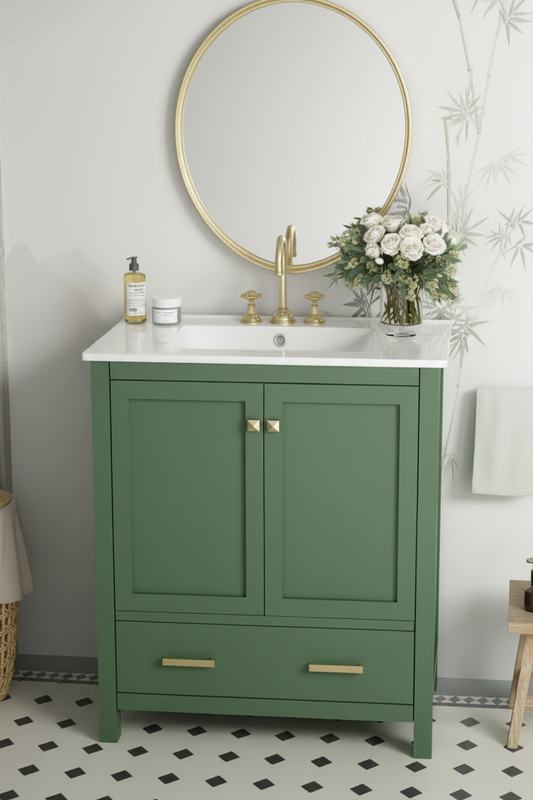 30" Gray Bathroom Vanity with Single Sink - Combo Cabinet with Soft-Close Doors