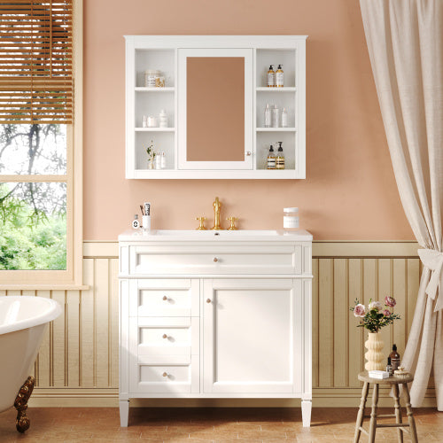 36" Bathroom Vanity with Medicine Cabinet - Modern Storage Cabinet with Soft-Close Doors