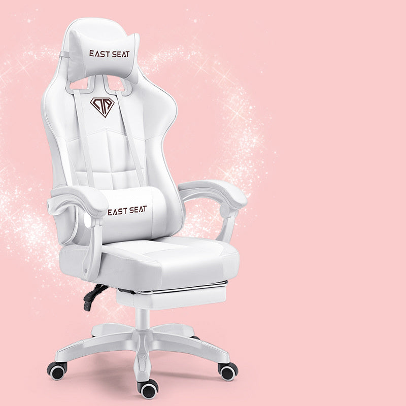 Reclining Office Chair with Footrest - Modern Ergonomic Lift Chair Pink/White