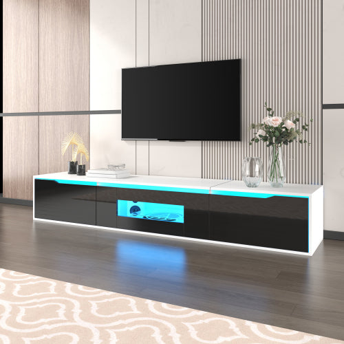 Modern High-Gloss TV Cabinet with Colour-Changing LED Lights - White & Black Entertainment Unit