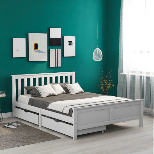 White Pine Double Bed with Storage Drawers - 4ft6 Wooden Bed Frame