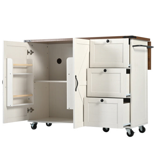 Kitchen Island Cart with Extendable Worktop - Mobile Storage Cabinet with Drawers
