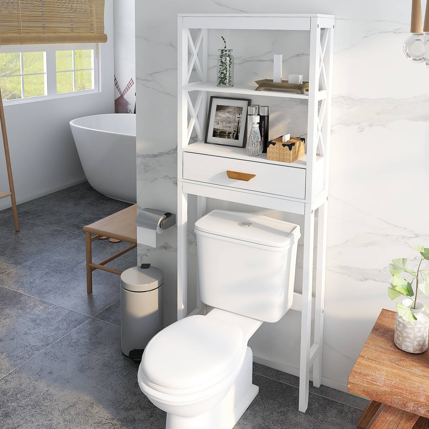 Over-the-Toilet Storage Cabinet with One Drawer - Space Saver Bathroom Rack