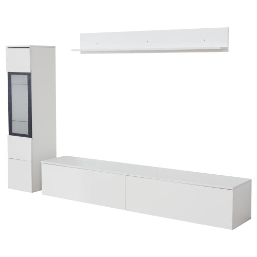 3-Piece TV Wall Unit Set with LED Lights - High Gloss White Living Room Furniture