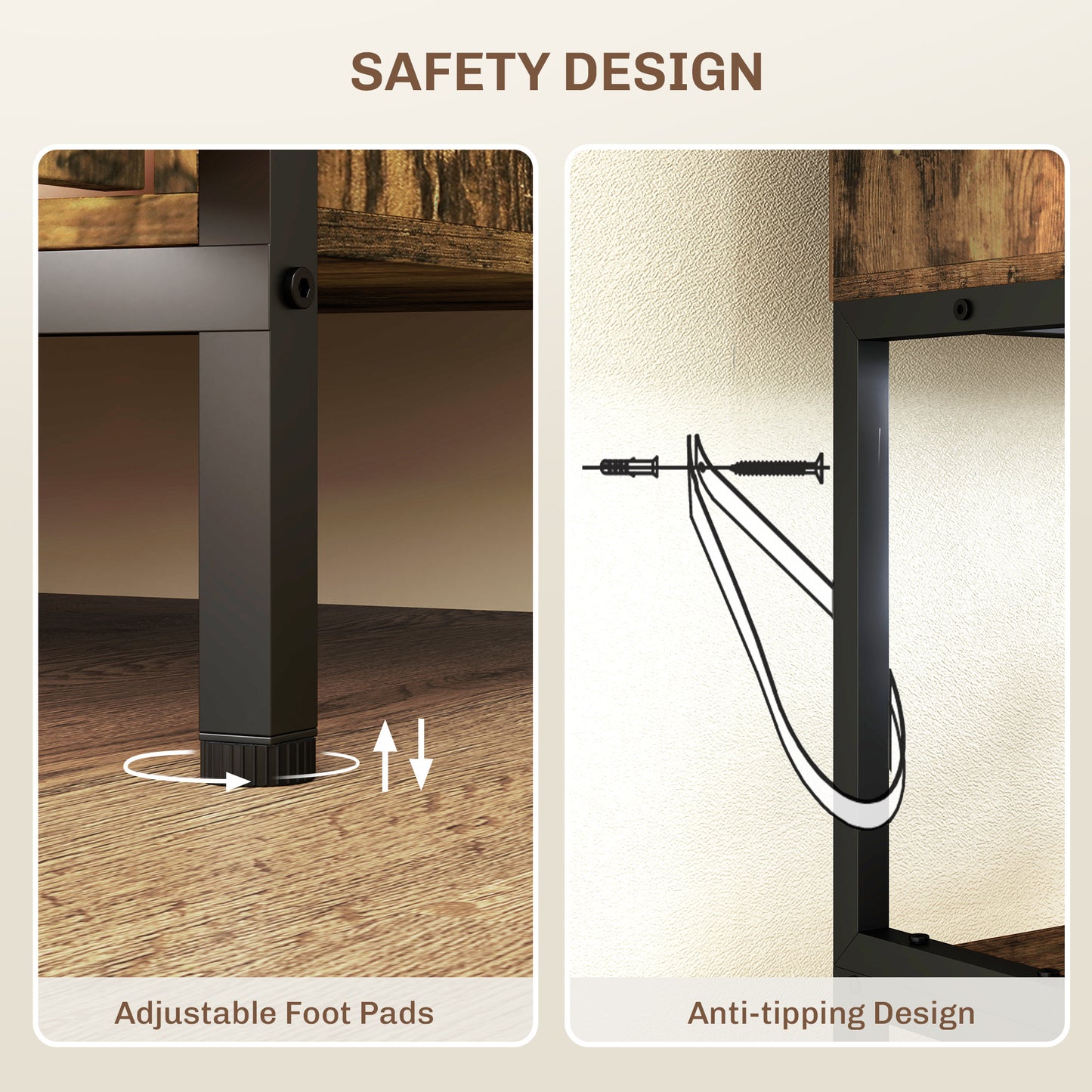 Power Outlet and Storage Shelves - Microwave Stand with Louvred Door Cabinets (Rustic Brown)