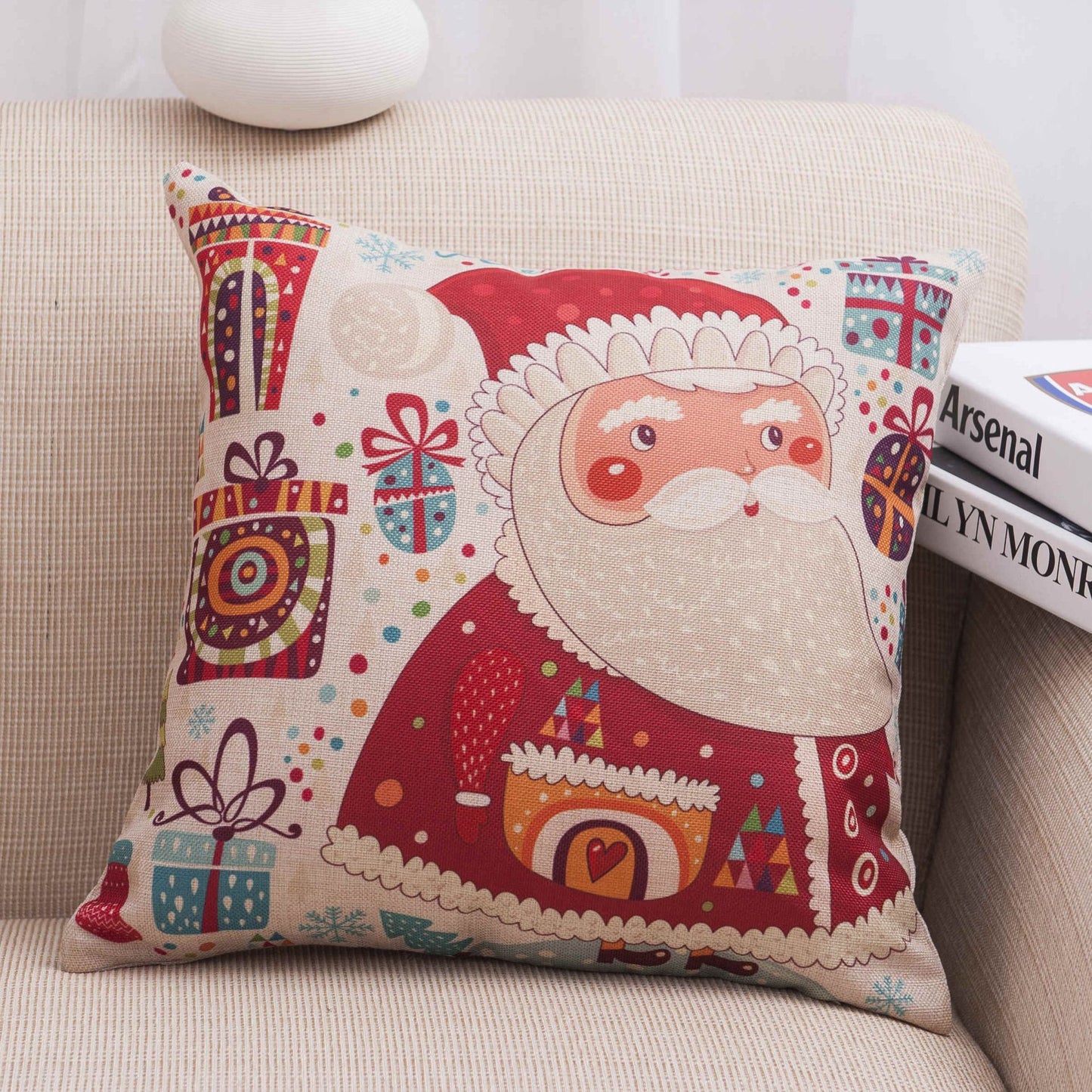 Christmas Linen Pillowcase - Festive Cushion Cover for Holiday Decor