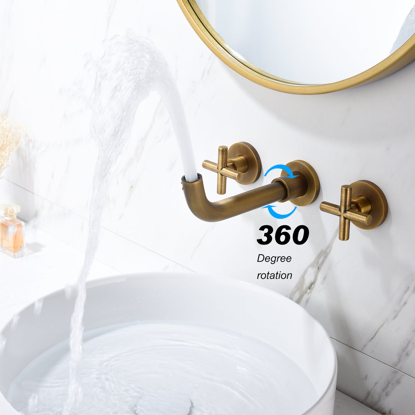 Wall-Mounted Bathroom Faucets - Brass Cross Handle Sink Faucet (Archaize Gold)
