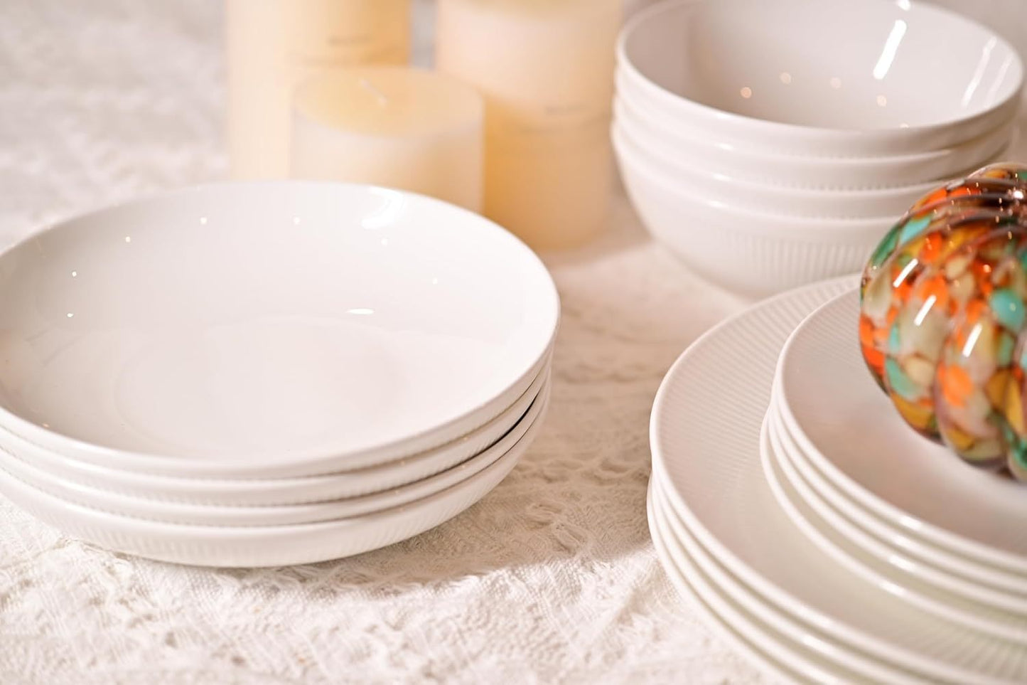 Dandilion Bone China Dinnerware Set - 16 Pieces Service for 4 (Ivory White)