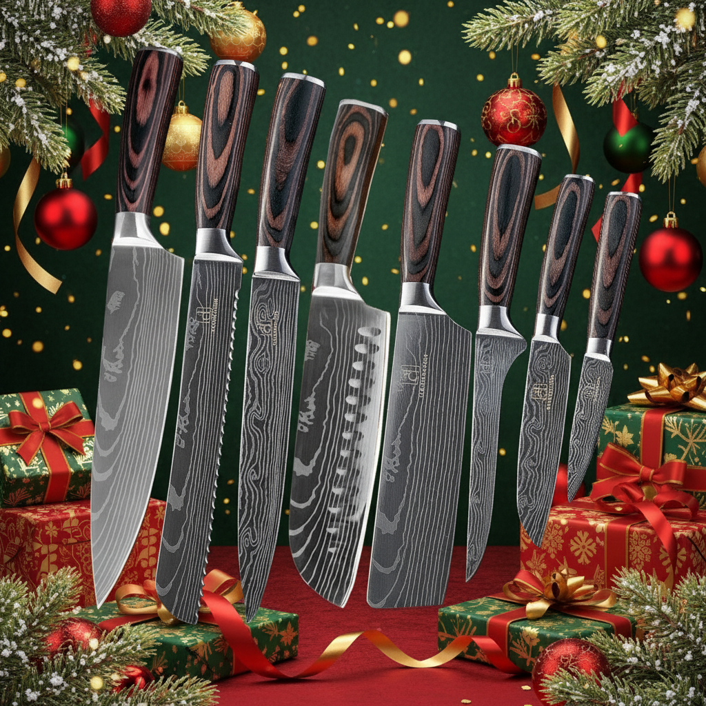 Professional Kitchen Cleaver Knife - Damascus Pattern Chef's Slicing Knife