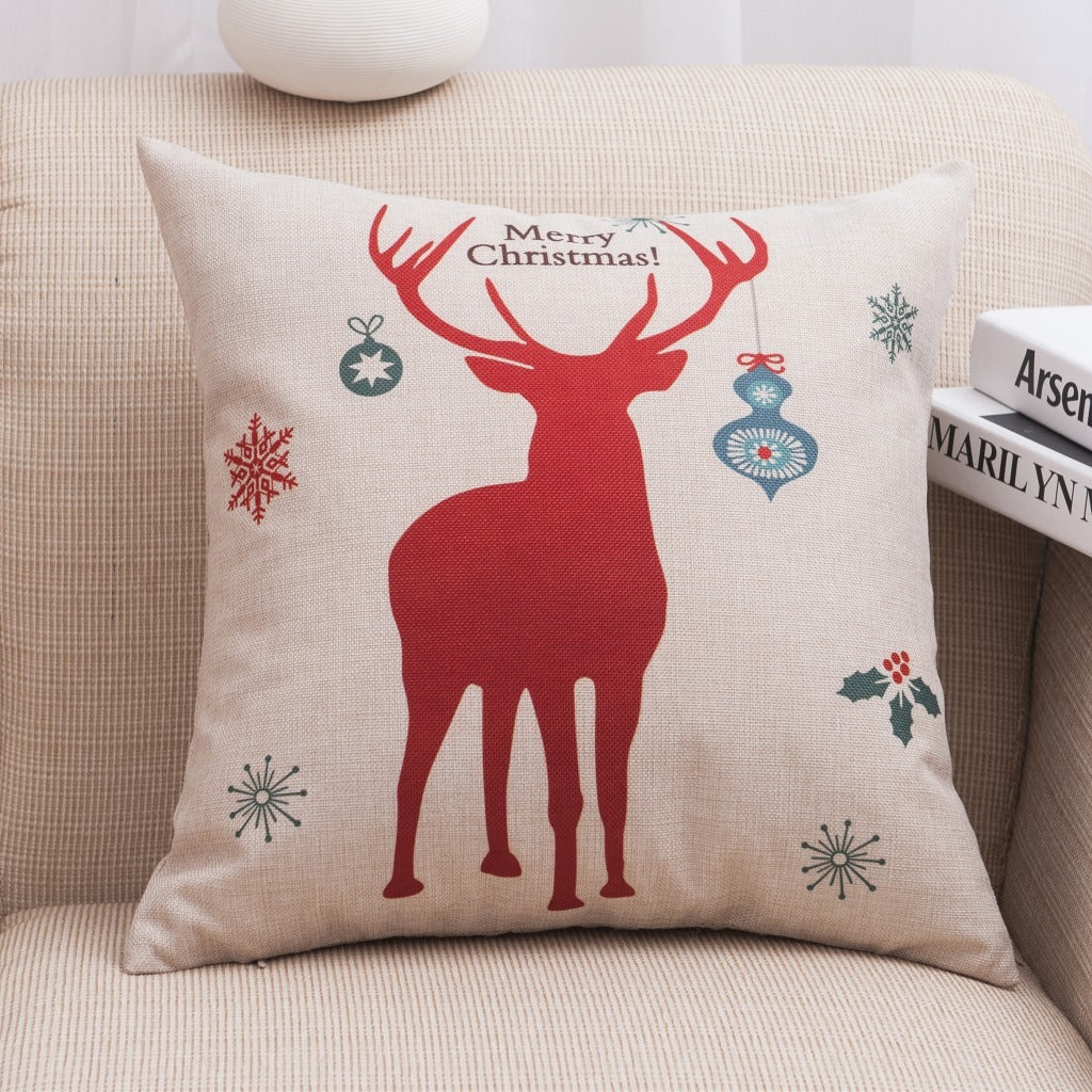 Christmas Linen Pillowcase - Festive Cushion Cover for Holiday Decor
