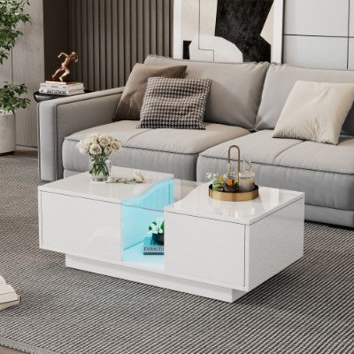 LED Coffee Table with App Control - Modern High Gloss Table with 16-Colour Lighting