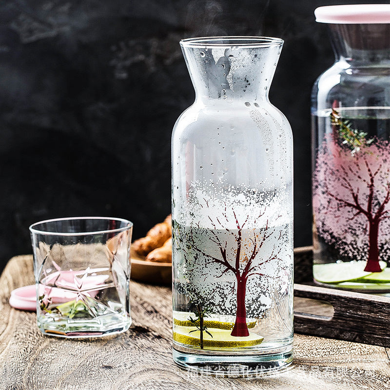 Color-Changing Cherry Blossom Glass Water Bottle Set - Heat Sensitive Design