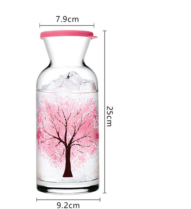 Color-Changing Cherry Blossom Glass Water Bottle Set - Heat Sensitive Design