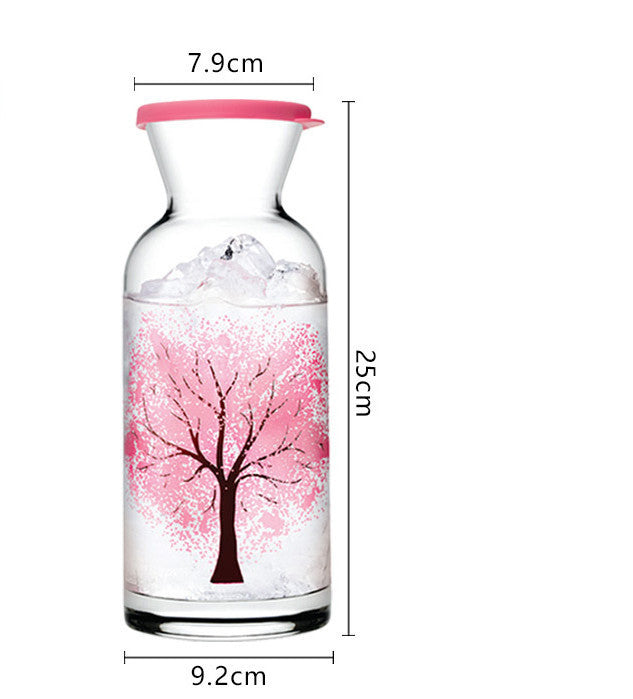 Color-Changing Cherry Blossom Glass Water Bottle Set - Heat Sensitive Design