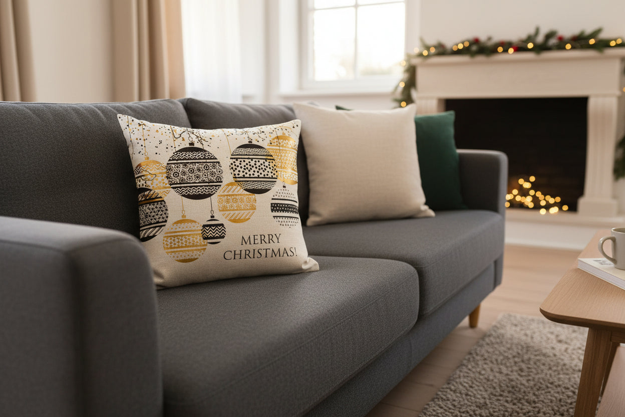 Christmas Linen Pillowcase - Festive Cushion Cover for Holiday Decor