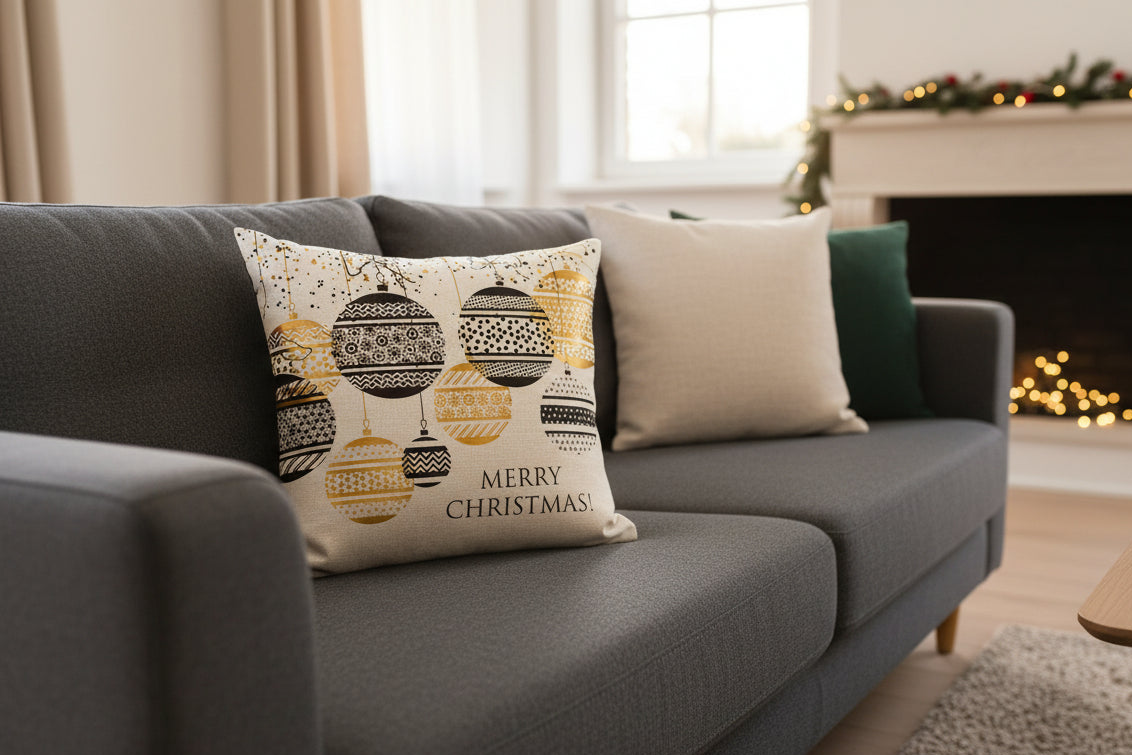 Christmas Linen Pillowcase - Festive Cushion Cover for Holiday Decor