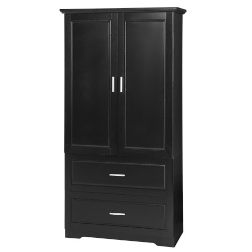 High Bathroom Storage Cabinet - 63" Tall Cabinet with 2 Doors and Drawers (Black)