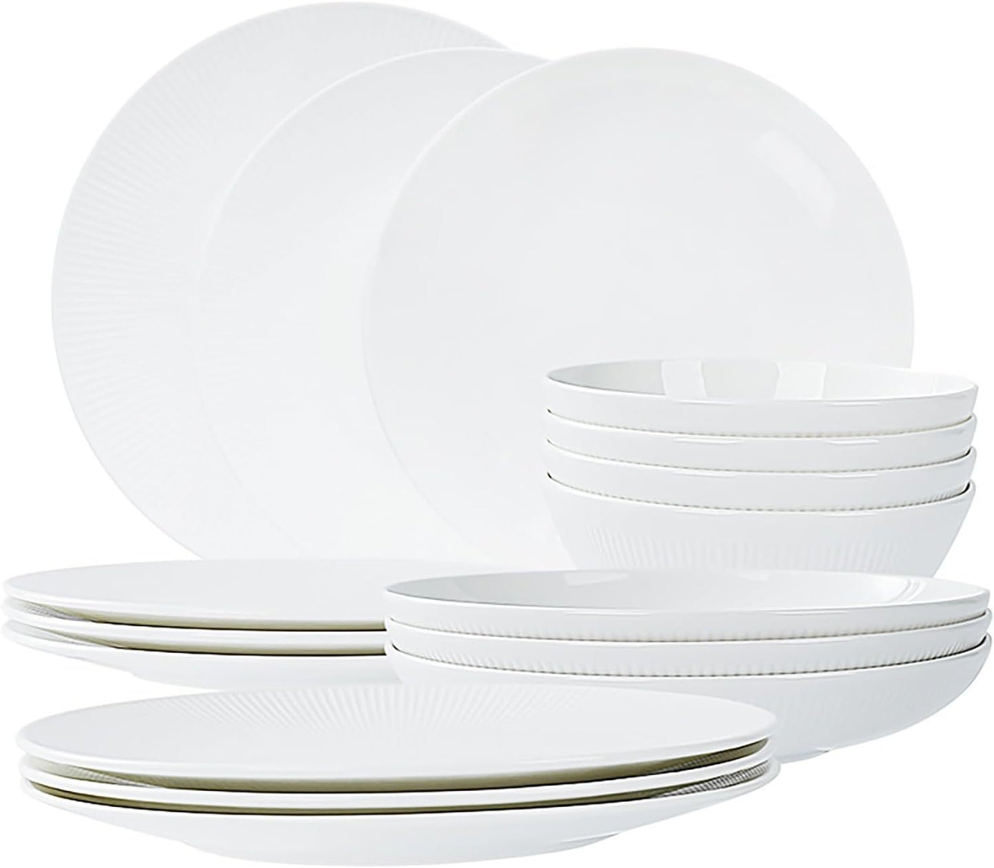 Dandilion Bone China Dinnerware Set - 16 Pieces Service for 4 (Ivory White)