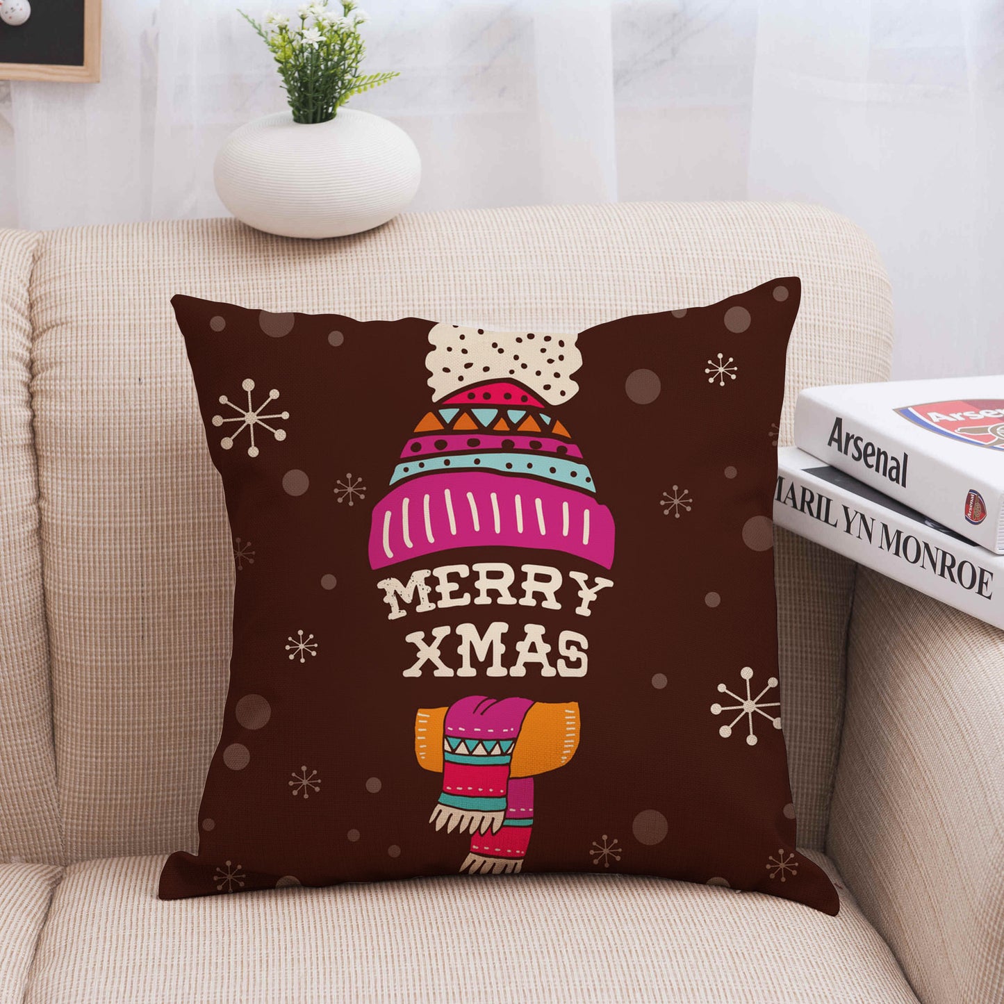 Christmas Linen Pillowcase - Festive Cushion Cover for Holiday Decor