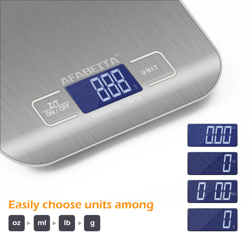 Digital Kitchen Scale 5kg - Stainless Steel Food Weight Scale with LCD Display