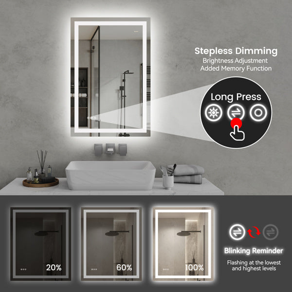 24" x 36" LED Bathroom Mirror - Modern Illuminated Wall Mirror with Touch Control