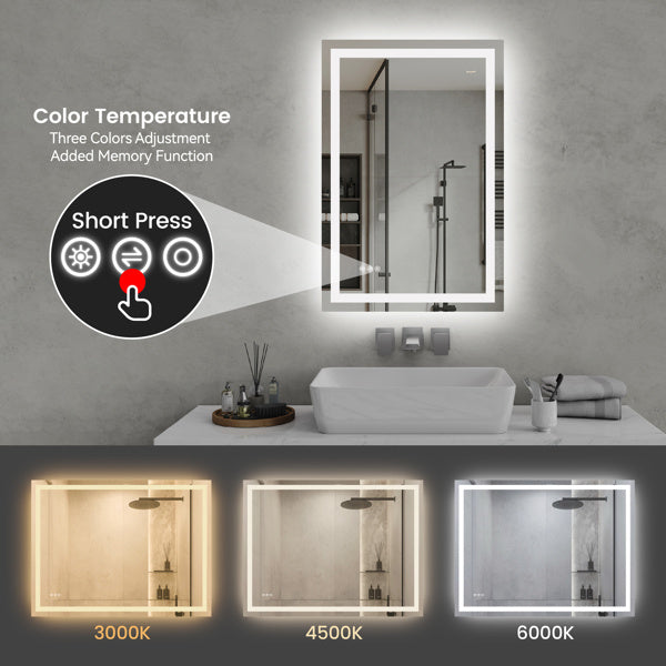 24" x 36" LED Bathroom Mirror - Modern Illuminated Wall Mirror with Touch Control