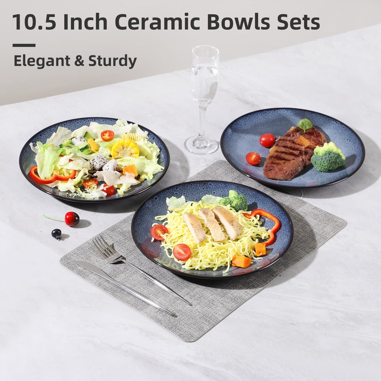 Ceramic Dinner Plates Set of 6 - Multi-Purpose Serving Plates for Steak, Pasta & Salad"