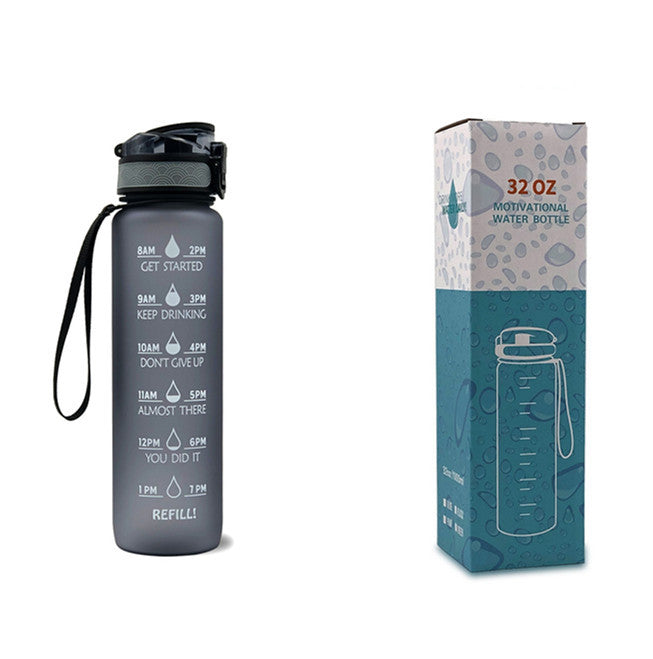 1L Motivational Water Bottle with Time Marker - BPA Free Sports Bottle with Flip Lid