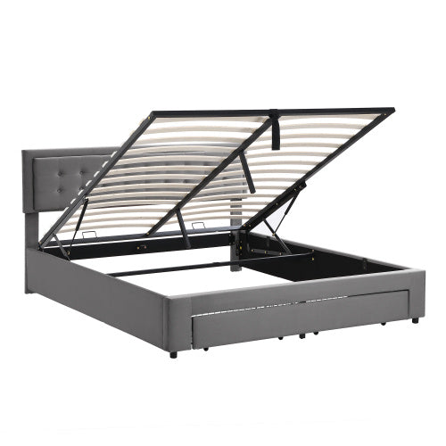 Super King Bed Frame Grey Velvet - 6ft Upholstered Bed with Storage (180x200cm)