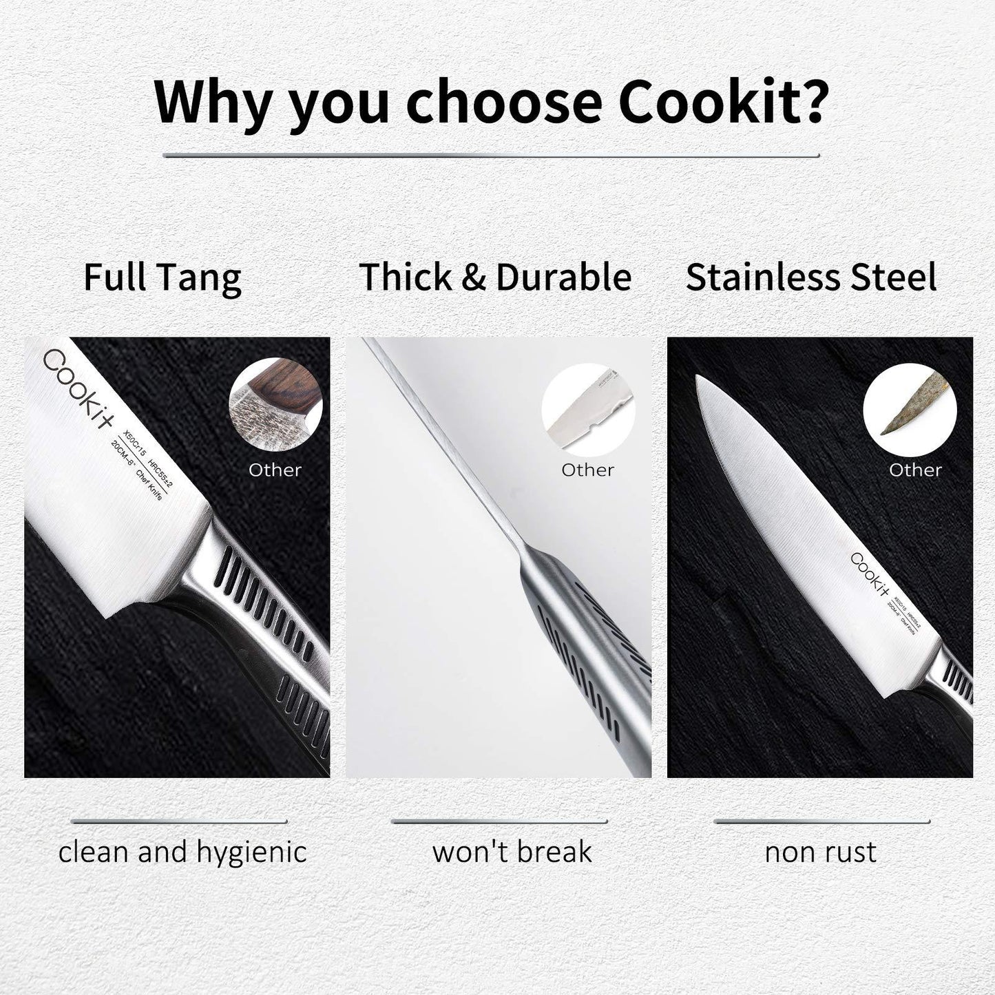 Kitchen Knife Set 15 Piece with Block - German Stainless Steel Chef Knives